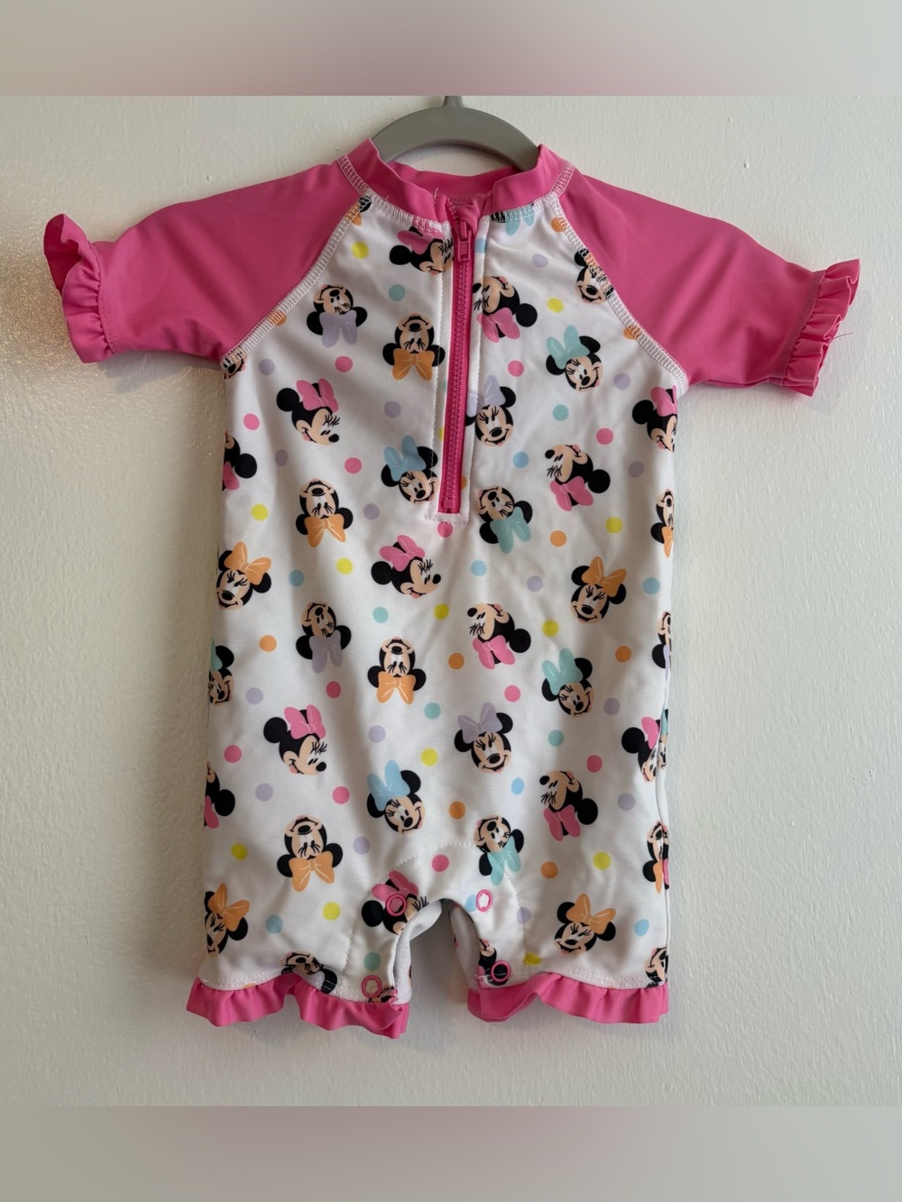 Disney Girls Pink Minnie Mouse Short Sleeve Rash Guard One-Piece 12 months